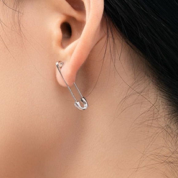 925 sterling silver Safety Pin Earrings - Picture 2 of 6